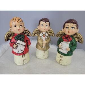 Lot 3 Vintage Star Chalkware Japan Christmas Choir Boys Caroling Angels Kitschy
